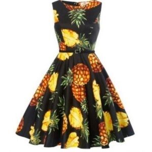 Belle Poque Pineapple Print Off-Shoulder Rockabilly A-Line Dress - NWT - Size M